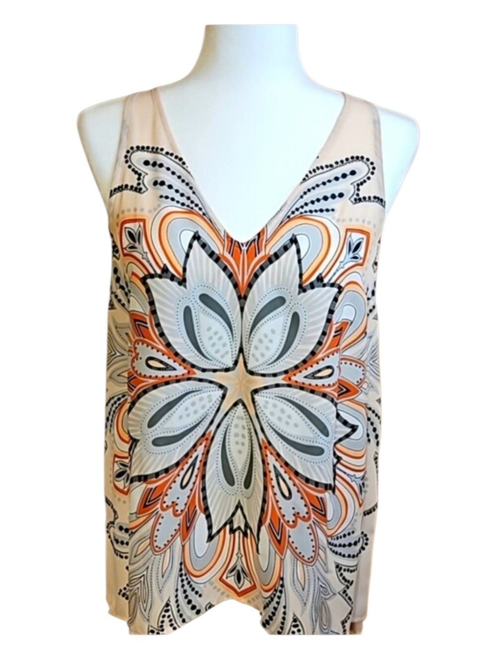Elle Boho Mandala Paisley Chiffon Tank Top V Neck Sheer Tunic Small